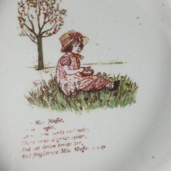 Heavy Antique English Porcelain Mother Goose Baby Dish Alphabet Little Miss Muff - Picture 4 of 7